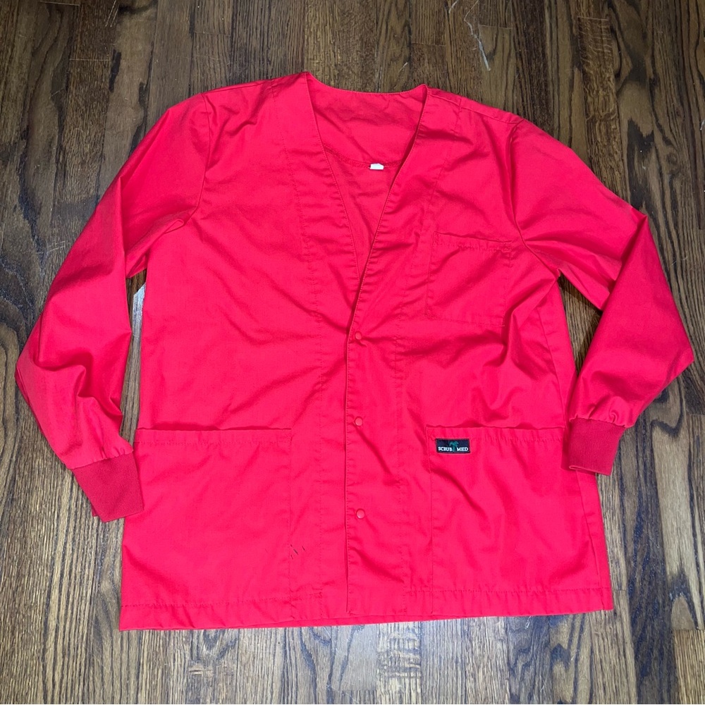 Scrub Med Adult Size Large Red Snap Front Warm-Up Solid Scrub Jacket